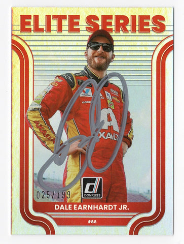 Dale Earnhardt Jr. 2023 Donruss Racing ELITE SERIES Silver Chrome Parallel Insert Autographed Collectible #025/199 - Genuine NASCAR Trading Card - Certificate of Authenticity Included - Ideal Gift for Racing Fans
