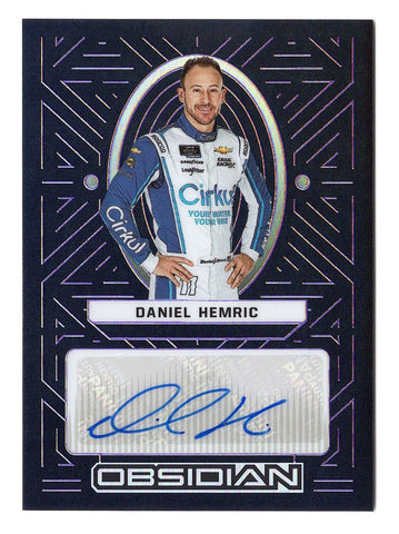 AUTOGRAPHED Daniel Hemric 2023 Panini Chronicles Obsidian Racing Purple Electric Etch NASCAR Card #38/49, authenticated by Panini America Inc. Offers a lifetime guarantee of authenticity, making it a perfect collector’s item or a unique gift for NASCAR lovers.