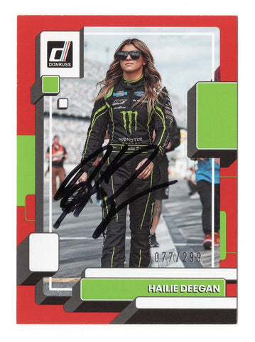 Hailie Deegan 2023 Donruss Racing Red Parallel Insert Autographed Collectible - COA Included - Toploader and Soft Sleeve for Protection - Rare NASCAR Memorabilia