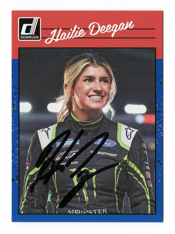 Hailie Deegan 2023 Donruss Racing Retro Blue Parallel Rare Insert Autographed Collectible - COA Included - Toploader and Soft Sleeve for Protection - Rare NASCAR Memorabilia