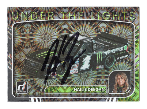 Hailie Deegan 2023 Donruss Racing Under the Lights Insert Autographed Collectible - COA Included - Toploader and Soft Sleeve for Protection - Rare NASCAR Memorabilia