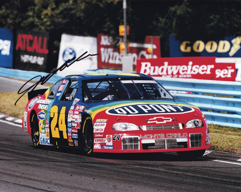 Relive NASCAR history with this autographed Jeff Gordon vintage photo from the iconic Watkins Glen road course race.