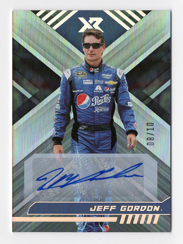 AUTOGRAPHED Jeff Gordon 2023 Panini Chronicles XR Racing Silver Holo Rare Pepsi NASCAR Card #08/10, authenticated by Panini America Inc., with a lifetime authenticity guarantee. A collector’s dream and a perfect gift for any NASCAR enthusiast.