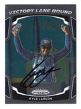 Genuine autographed Kyle Larson 2022 Panini Prizm Racing VICTORY LANE BOUND card, authenticated for authenticity and accompanied by a Certificate of Authenticity. A perfect addition to any racing memorabilia collection.