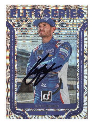 Secure the rare autographed Kyle Larson 2023 Donruss Elite Series Racing card, with most items having only one in stock. Ideal for gifting and enhancing your NASCAR collectibles.