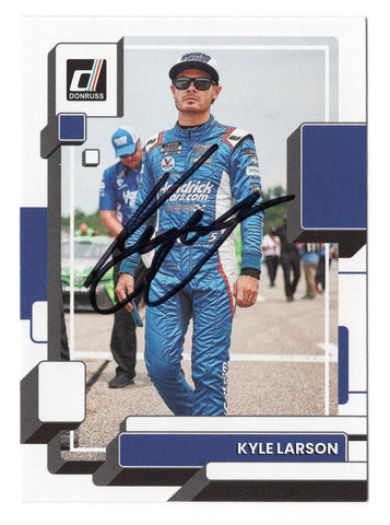 Secure the rare autographed Kyle Larson 2023 Donruss Racing card, with most items having only one in stock. Perfect for gifting and adding to your NASCAR collectibles.