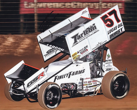 Feel the adrenaline rush with an autographed Kyle Larson #57 Sprint Dirt Car 8x10 Photo, showcasing Larson's unparalleled skills in dirt track racing.