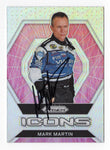 Autographed Mark Martin 2022 Panini Prizm Racing ICONS (Silver Prizm) Insert NASCAR Collectible Trading Card with COA - Front view of the card showing the signature.