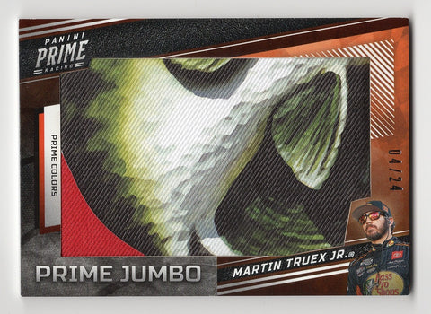 Martin Truex Jr. 2023 Panini Prime Racing PRIME JUMBO RELIC (Bass Pro Fish) NASCAR Card #04/24, authenticated by Panini America Inc., with a lifetime guarantee on authenticity. A standout gift for collectors and NASCAR enthusiasts.