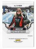 Natalie Decker signed Silver Prizm NASCAR card from the 2023 Panini Prizm Racing SCRIPTS series, authenticated by Panini America Inc. with a lifetime authenticity guarantee. An ideal collectible or gift for enthusiasts of NASCAR and sports memorabilia.