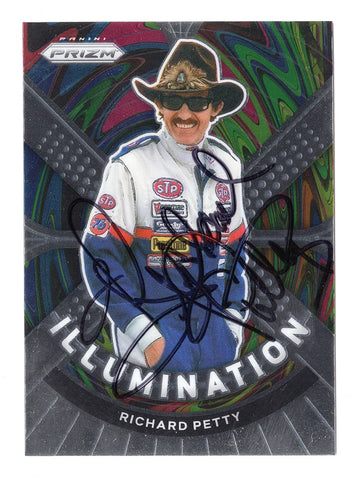 Autographed Richard Petty 2021 Panini Prizm Racing ILLUMINATION Rare Insert NASCAR Trading Card with COA - Front view highlighting the signature.