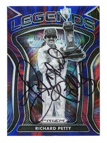 Collectible Richard Petty 2021 Panini Prizm Racing LEGENDS Autographed Trading Card with COA - Presented in a plastic toploader and soft sleeve for protection and display purposes.