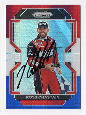 Authentic Ross Chastain Autographed 2022 Panini Prizm Racing RED WHITE & BLUE PRIZM Talladega Win Trading Card with Certificate of Authenticity - Exclusive NASCAR Memorabilia Collectible