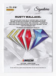 Rusty Wallace signed NASCAR 75th Anniversary card from the 2023 Panini Donruss Racing series, certified authentic by Panini America Inc. and backed by a lifetime guarantee. An ideal collectible or gift, celebrating a milestone in NASCAR history.