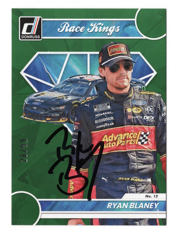 Exclusive Ryan Blaney Signed NASCAR Trading Card - 2023 Donruss RACE KINGS Green Parallel Insert - COA Authenticated - Protective Packaging Included