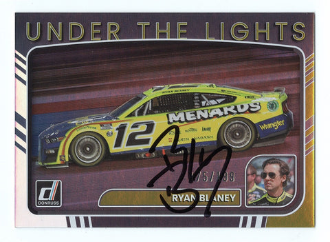 Ryan Blaney 2023 Donruss Racing UNDER THE LIGHTS Parallel Insert Autographed Collectible - COA Included - Encased in Toploader and Soft Sleeve - Rare NASCAR Memorabilia