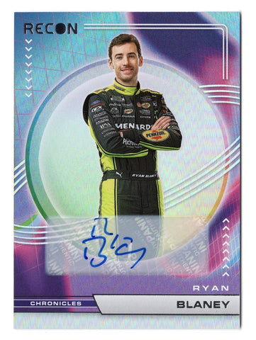 AUTOGRAPHED Ryan Blaney 2023 Panini Chronicles Racing RECON Championship Season NASCAR Card, certified by Panini America Inc., with a lifetime authenticity guarantee. A perfect collector's item and an exceptional gift for any NASCAR fan.