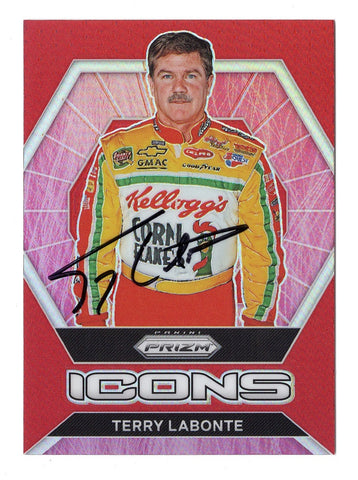 Terry Labonte Signed NASCAR Collectible Trading Card with Certificate of Authenticity, Autographed Red Prizm ICONS Insert