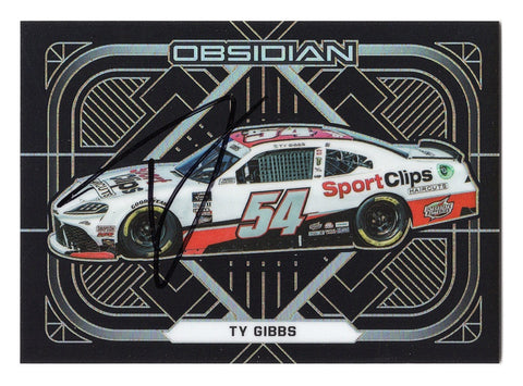 Exclusive Ty Gibbs Autographed NASCAR Collectible - 2022 Panini Chronicles Racing OBSIDIAN - Signed Against #54 Sport Clips Backdrop - COA Included - New Toploader and Soft Sleeve