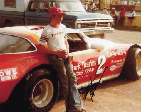 Mark Martin 1977 signed NASCAR photo, capturing his early racing days with the #2 Racing Team car. Comes with COA, ideal for NASCAR fans and collectors alike.
