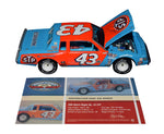 Side view of the autographed Richard Petty #43 STP Racing North Wilkesboro Win diecast car. Limited edition of 708, includes exclusive signing details, a Certificate of Authenticity, and a lifetime authenticity guarantee. A great gift for racing enthusiasts.