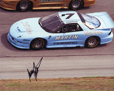 Mark Martin autographed photo from his 1995 IROC Series Championship, featuring the #7 True Value Firebird. Includes COA, making it an ideal gift for NASCAR fans.