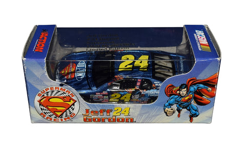 Autographed 1999 Jeff Gordon #24 DuPont Racing Superman Car 1/64 scale diecast. This limited edition model captures the superhero-inspired paint scheme, featuring stunning details and Jeff Gordon’s signature. Comes with Certificate of Authenticity (COA), making it a perfect gift for NASCAR fans.