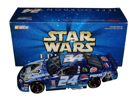 Autographed 1999 Jeff Gordon #24 Pepsi Racing Star Wars Episode 1 NASCAR diecast. A must-have for collectors, featuring a unique Star Wars-themed design and limited production.