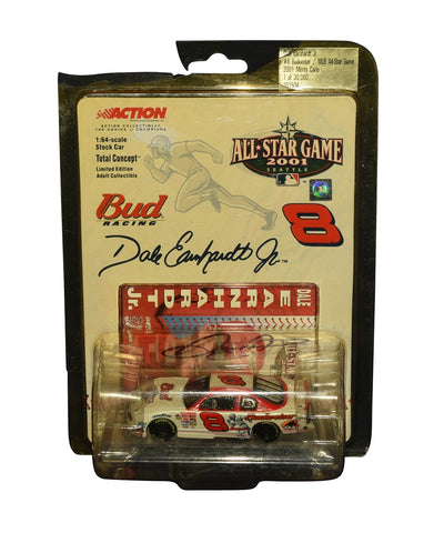 Autographed 2001 Dale Earnhardt Jr. #8 Budweiser Racing MLB All-Star Game Baseball Car 1/64 scale diecast. This vibrant diecast car features a baseball-inspired paint scheme and comes with a Certificate of Authenticity (COA), making it an ideal gift for NASCAR and baseball enthusiasts.
