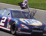 Rusty Wallace 2001 California Speedway victory photo, signed and commemorating the tribute to Dale Earnhardt Sr. Comes with Certificate of Authenticity, ideal for NASCAR fans.