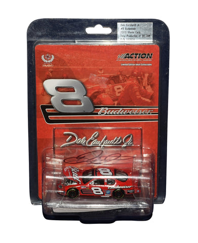 Autographed 2003 Dale Earnhardt Jr. #8 Budweiser Racing 1/64 scale diecast car. This collectible piece features Dale Jr.'s iconic Budweiser paint scheme and comes with a Certificate of Authenticity (COA). A great gift for NASCAR fans and collectors.