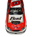 2004 Dale Earnhardt Jr. #8 Bud Born on Date Daytona 500 Win diecast car, signed by Dale Earnhardt Jr. This collectible includes a Certificate of Authenticity and a lifetime authenticity guarantee. Perfect for any NASCAR memorabilia collection.