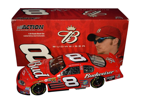 This 1/24 scale diecast features Dale Earnhardt Jr.'s iconic #8 Budweiser Racing car from the 2004 season. Signed by Dale Jr. and complete with the "King of Beers" livery, this limited edition model includes a COA, making it a must-have collectible for NASCAR fans.