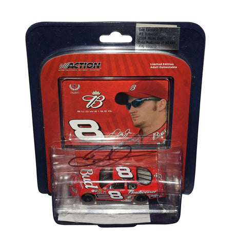 Autographed 2004 Dale Earnhardt Jr. #8 Budweiser Racing "King of Beers" 1/64 scale diecast. This collectible features the signature of Dale Jr., detailed paint scheme, and a Certificate of Authenticity (COA). A perfect addition to any NASCAR fan's collection.