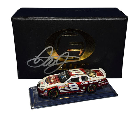 This autographed 2005 Dale Earnhardt Jr. #8 Budweiser Born on Date RCCA Elite 1/64 scale NASCAR diecast car is signed by Dale Jr. and features the iconic Budweiser livery. It comes with a Certificate of Authenticity (COA) for signature validation.