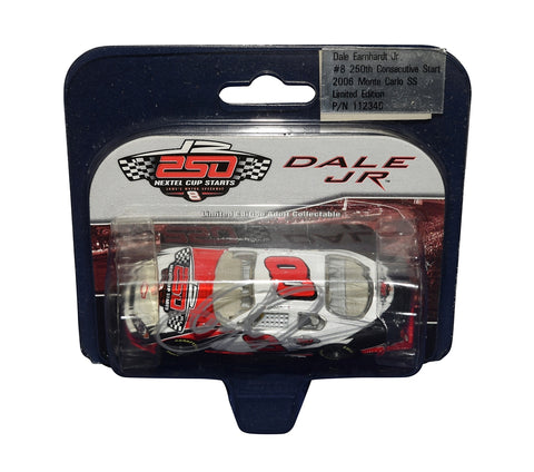 This autographed 2006 Dale Earnhardt Jr. #8 NASCAR 250 Consecutive Starts diecast is a commemorative piece honoring his historic achievement at Charlotte. Signed by Dale Jr. with a COA, it’s a must-have for any NASCAR fan or collector.