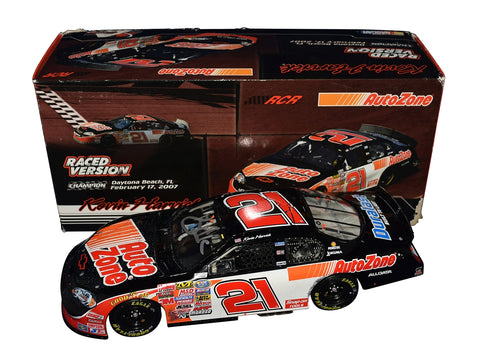 This autographed 2007 Kevin Harvick #21 AutoZone Racing Daytona Win diecast by Action features detailed sponsor logos and raced version design. Numbered #751 of 1,908, it includes a COA, making it a prized NASCAR collectible and an excellent gift for racing enthusiasts.