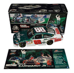 A close-up view of the autographed 2008 Dale Earnhardt Jr. #88 AMP Racing Daytona Twin 150 Win diecast, signed by Dale Jr. This limited edition raced version diecast captures the excitement of the Daytona Twin 150 and is one of only 8,888 produced, making it a must-have for NASCAR collectors.