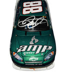 A front angle of the autographed 2008 Dale Earnhardt Jr. #88 AMP Racing Michigan Win diecast, displaying the intricate raced version details. With only 5,606 units made, this signed 1/24 scale diecast car is a rare collectible that NASCAR fans will treasure.