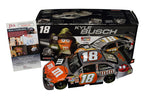 Autographed 2008 Kyle Busch #18 M&M's Halloween NASCAR Diecast Car. Toyota COT Camry model with festive Halloween graphics. Hand-signed by Kyle Busch. Limited edition of 2,668. JSA COA included. Perfect gift for racing fans and Halloween enthusiasts alike.