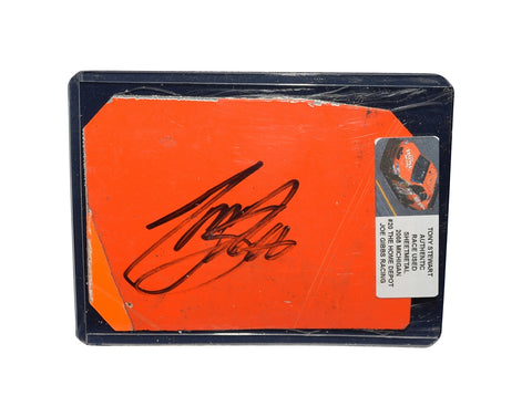 2008 Tony Stewart #20 Home Depot race-used sheet metal in 2-color orange, signed by Stewart. This rare Michigan Speedway collectible is perfect for display and comes with a COA for authenticity.