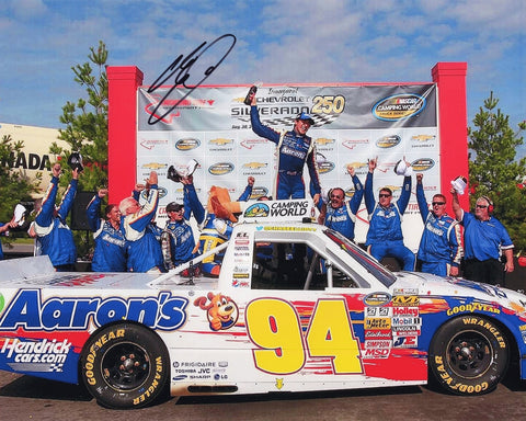 Capture the moment of triumph with this autographed Chase Elliott #94 Aarons Racing Ontario Truck Race Win photo, complete with a Certificate of Authenticity.