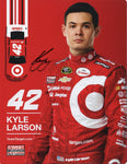 Signed 2015 Kyle Larson #42 Target Racing hero card photo, featuring Larson’s second NASCAR Cup Series season with Chip Ganassi Racing. A great collectible with COA for racing fans.