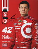 Signed 2015 Kyle Larson #42 Target Racing hero card photo, featuring Larson’s second NASCAR Cup Series season with Chip Ganassi Racing. A great collectible with COA for racing fans.