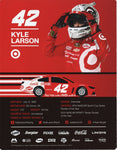 Autographed 8x10 photo of Kyle Larson driving the #42 Target car during his 2015 sophomore NASCAR season. Features clear signature and COA. Makes a great NASCAR fan gift.