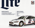 Glossy signed photo of Brad Keselowski’s 2016 #2 Miller Lite car. A vintage NASCAR hero card perfect for collectors and fans of Keselowski’s Team Penske legacy.