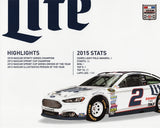 Glossy signed photo of Brad Keselowski’s 2016 #2 Miller Lite car. A vintage NASCAR hero card perfect for collectors and fans of Keselowski’s Team Penske legacy.