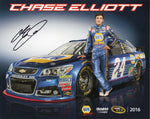 Official 8x10 NASCAR Hero Card featuring Chase Elliott signed during his 2016 rookie season in the #24 NAPA Racing car for Hendrick Motorsports. Comes with COA and makes a great gift for collectors and fans of Elliott’s early career.