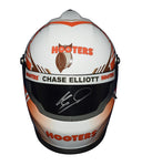 Chase Elliott’s official signature displayed on a 1/2 scale 2017 Hooters #24 replica NASCAR helmet, capturing the excitement of Hendrick Motorsports racing. This signed collectible makes a standout gift and centerpiece in any memorabilia collection. We are always here to help if you have questions.