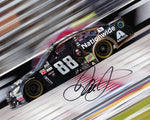 Dale Earnhardt Jr. signed 8x10 glossy photo from the 2017 Texas race, featuring his Justice League-themed car with Batman and Aquaman. A collectible item with COA.